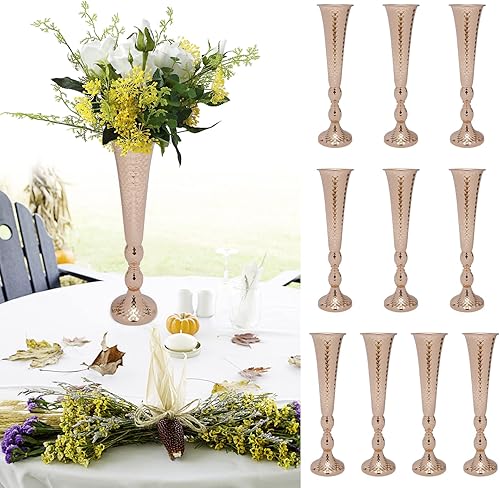Miniatura 5 de Jarrones dorados para centros de mesa de 20.5 pulgadas de alto, para decoración de boda, soporte de flores para mesa de recepción, jarrones dorados