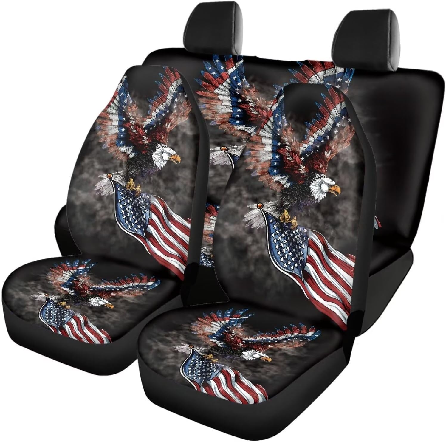 American Flag Eagle Car Seat Covers Full Set Auto Front Seat Covers and Rear Split Bench Protector,Auto Accessories Universal Fit for Most Cars SUV Truck
