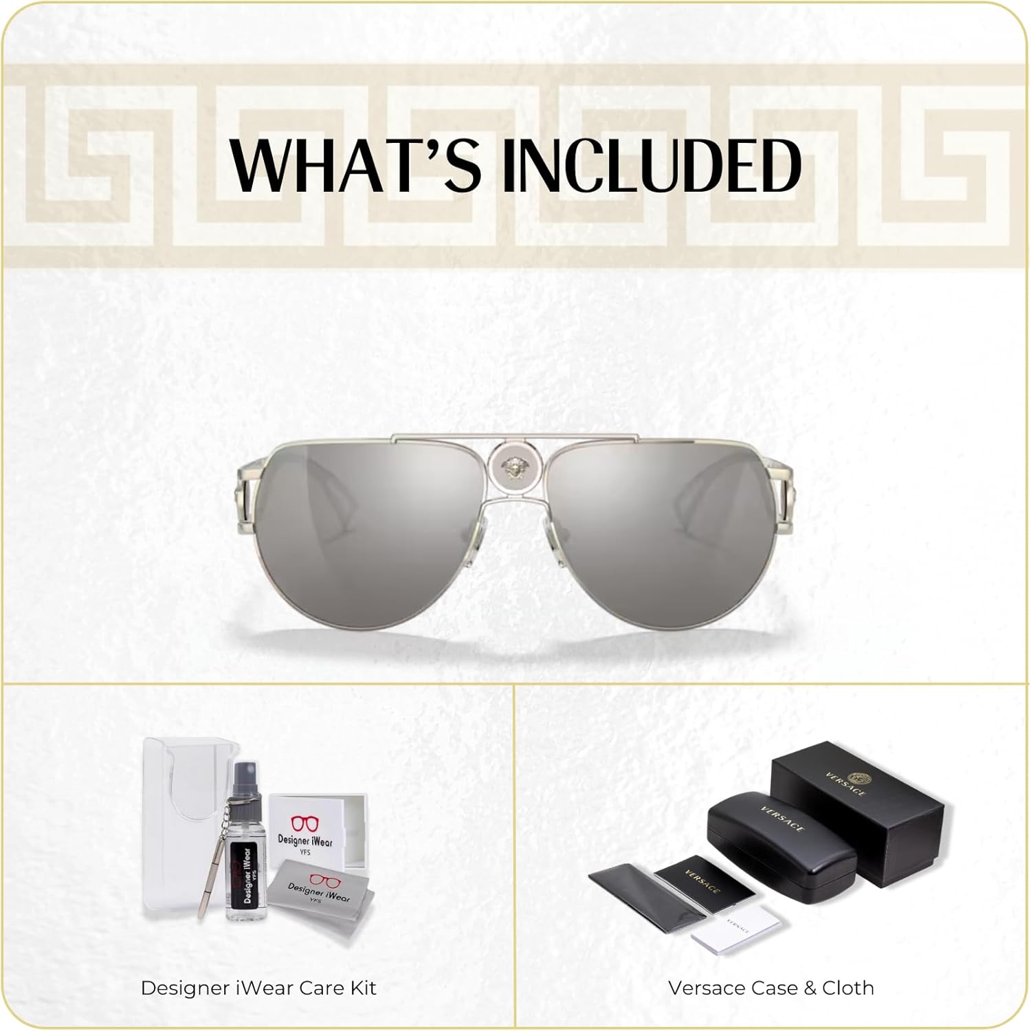 Versace VE2225 Aviator Sunglasses for Men +BUNDLE with ACCESSORY EYEWEAR KIT - Image 2