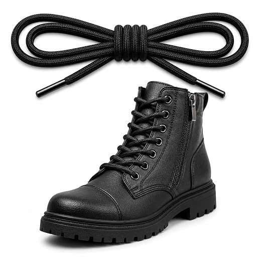 Cadarço Redondo Preto, Poliéster Resistente, 150cm, Para Coturno Militar e Bota Tática, Unissex