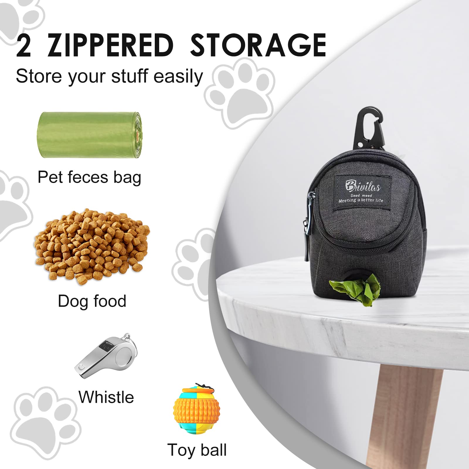 FuninCrea Borsa per Cibo per Cani, Borsa Addestramento Cani con Dispenser per Cacca Integrato per Passeggiate in Tessuto OxfordBorsa Addestramento Cane Allenamento all'aperto (Nero)