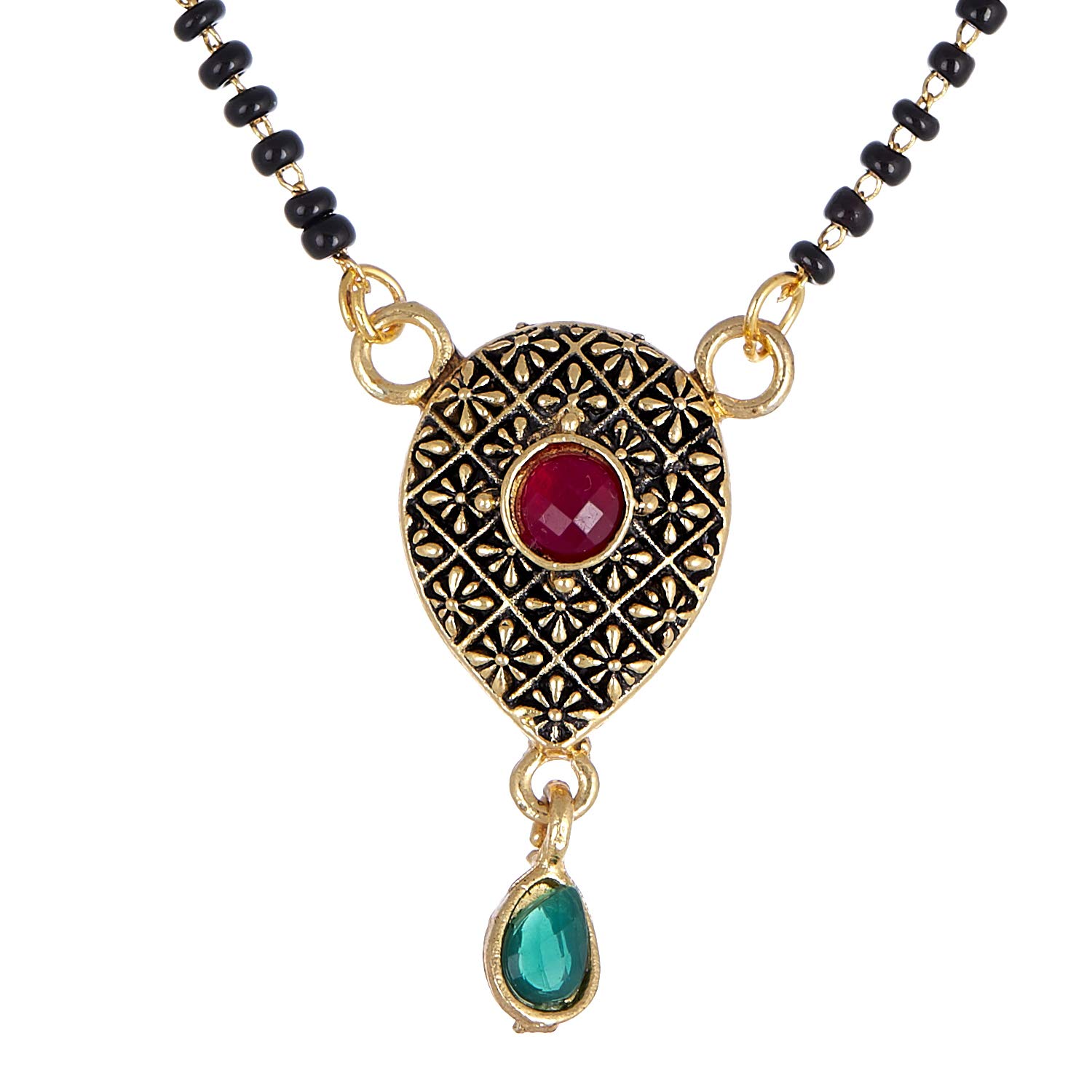 Mangalsutra Round Green CZ Gold Plated Tanmaniya Nallapusalu With Black Bead for Women (Desgin4)-image-27