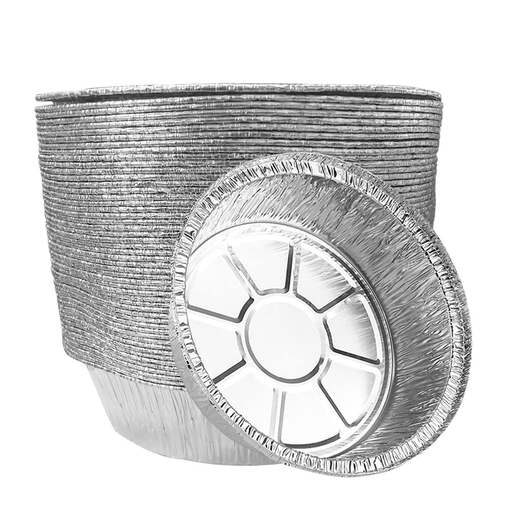 ANQIANon-Stick Round Disposable Air Fryer Aluminum Foil Liners 50PCS, Oil-Proof Aluminum Foil Tin Box Also for Steamer Basket Instant Pot Oven & Grill (8 Inch)