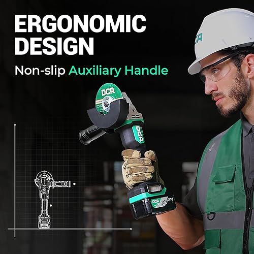 Miniatura 6 de DCA Amoladora angular inalámbrica de 4-12 pulgadas, motor sin escobillas de 20 V 8500 RPM, amoladora de batería, protector sin herramientas, batería