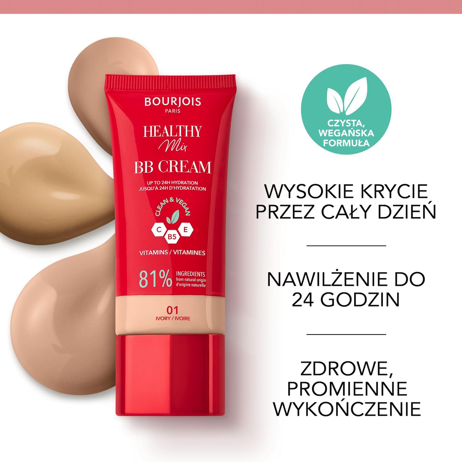 Bourjois Healthy Mix kryjący krem BB z kompleksem witamin C, E i B5 nr 01 Ivory, 30 ml