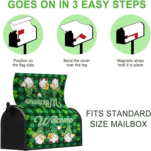 Miniatura 7 de Fundas magnéticas para buzón del Día de San Patricio, tamaño estándar de 18 x 21 pulgadas, diseño de tréboles de la suerte, sombrero verde, moneda