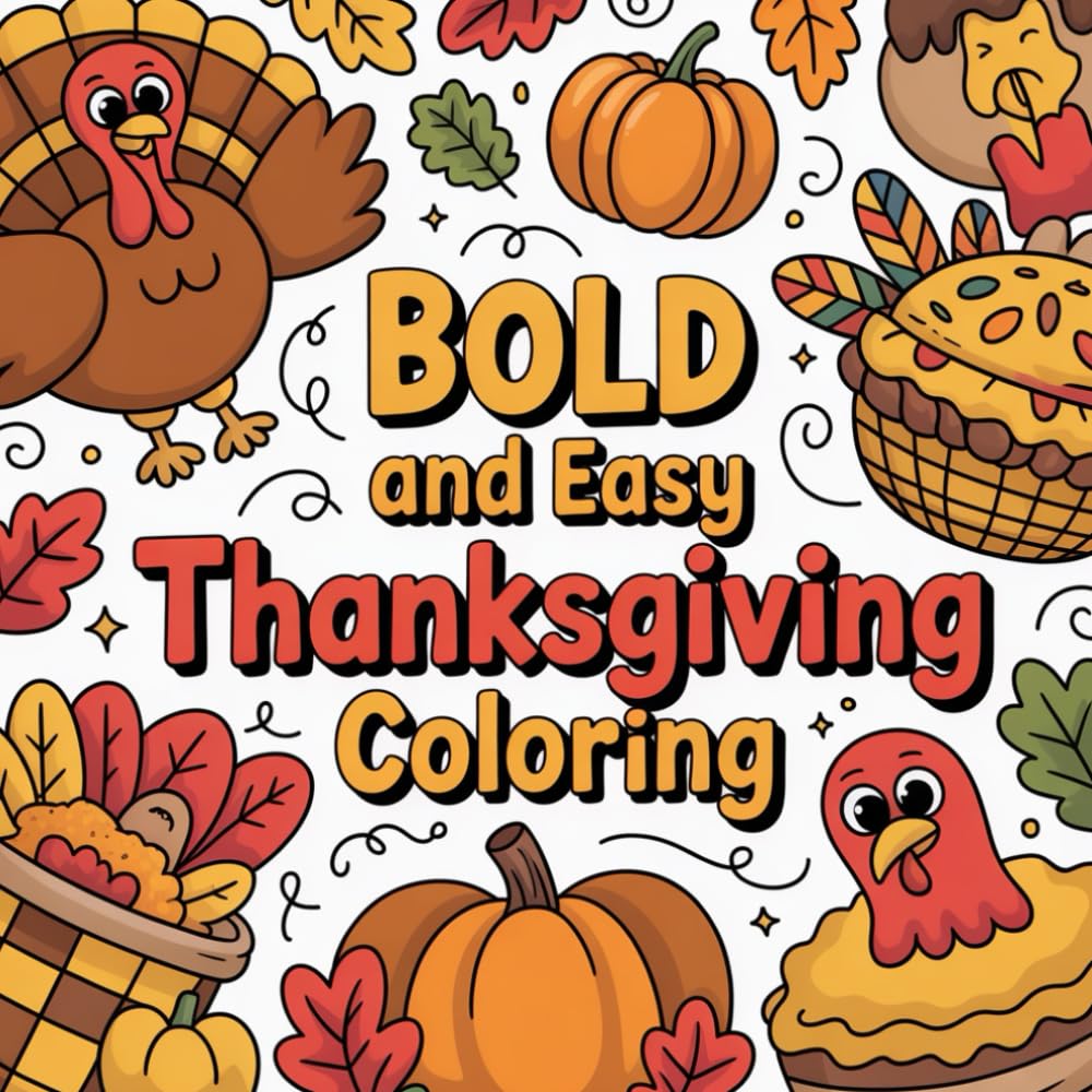 Bold And Easy Thanksgiving Coloring: cute coloring book for kids, coloring book for adults, kawaii coloring book, Coloring Book for Adults and Kids, Bold and Easy