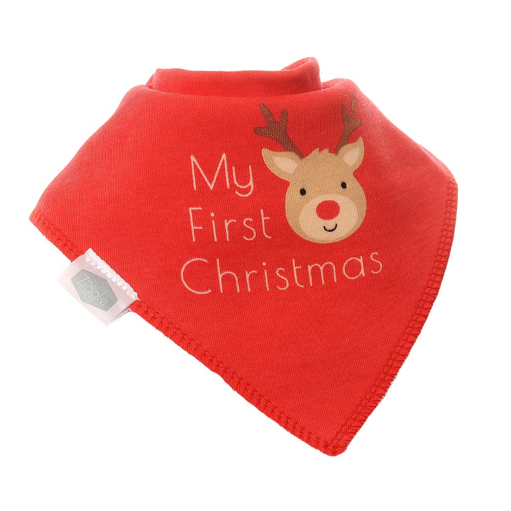 Ziggle Baby - Bandana Dribble Bibs - Cotton Front Baby Bibs - My First Christmas - Newborn Gifts -Reindeer