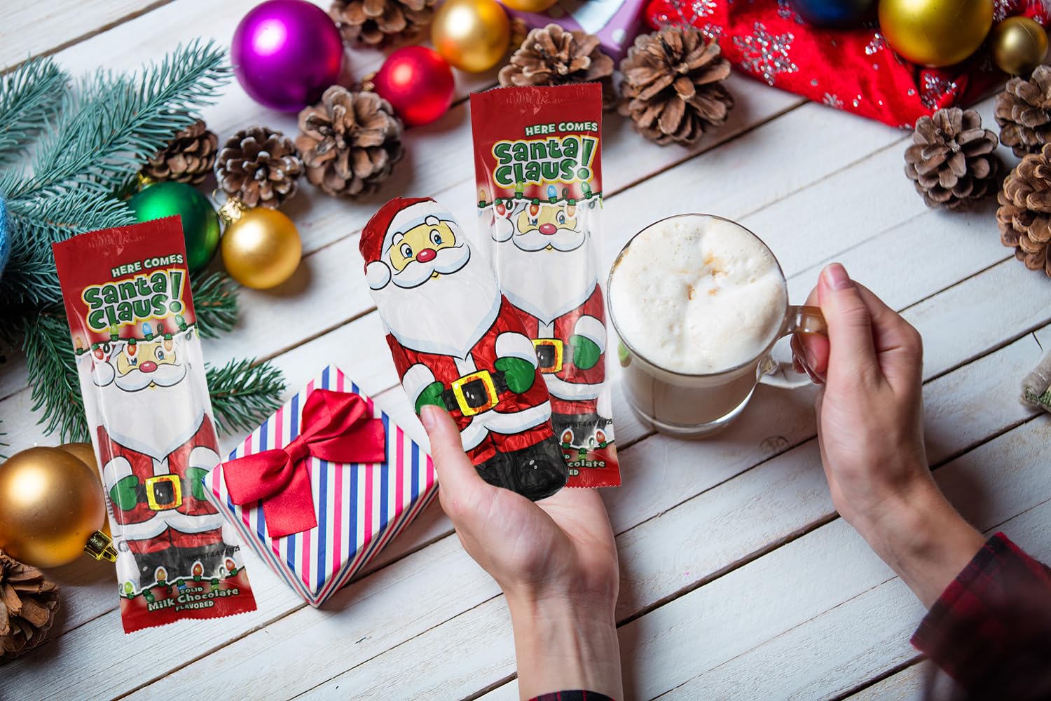 Fruidles Large Christmas Solid Smooth Milk Chocolate Santa Holiday Treats, Party Bag Fillers, Individually Wrapped Foils, 4oz (24-Pack)