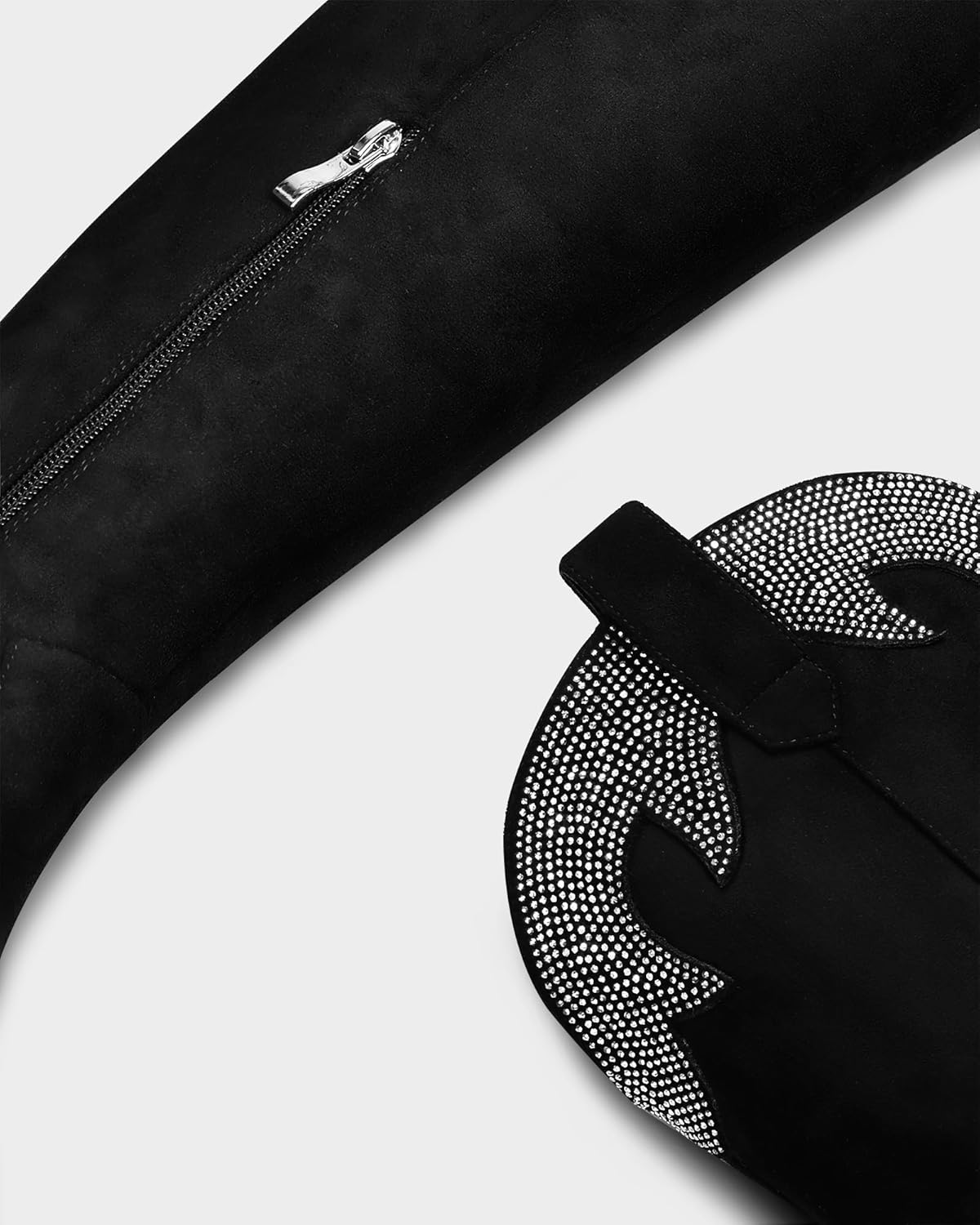 MUCCCUTE Cowboy Boots for Women Black Thigh High Boots - Fashion Cowgirl Over The Knee Boots with Rhinestone - Pointed Toe Chunky Heels Side Zipper Fall Tall Boots for Ladies - Image 7