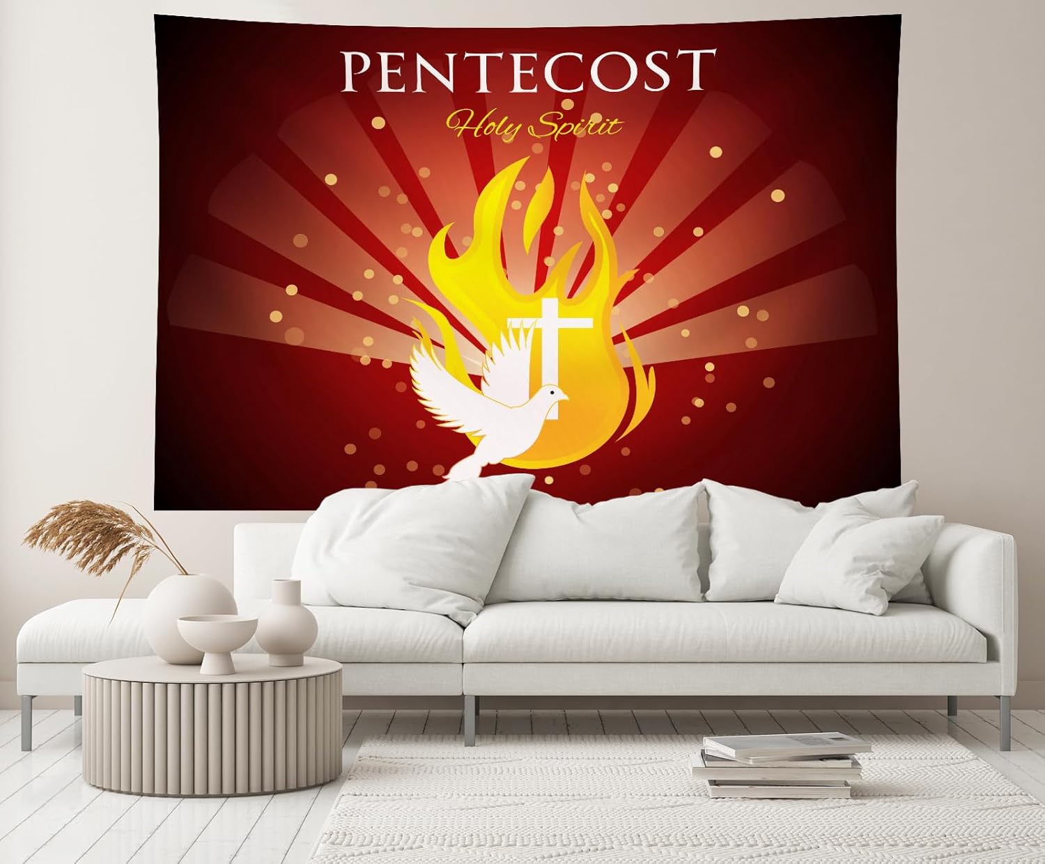 CHNYWORK 236x118 Inches Pentecost Dove Tapestry Cross Resurrection of Jesus Holy Spirit Bird Flame Biblical Religious Belief Christian Background Living Room Bedroom Aesthetic College Dorm Wall Decor