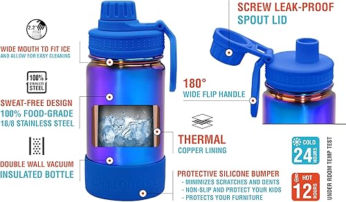 Miniatura 2 de CHILLOUT LIFE Botella de agua aislada para niños de 12 onzas para la escuela con tapa de boquilla a prueba de fugas y bonitas calcomanías