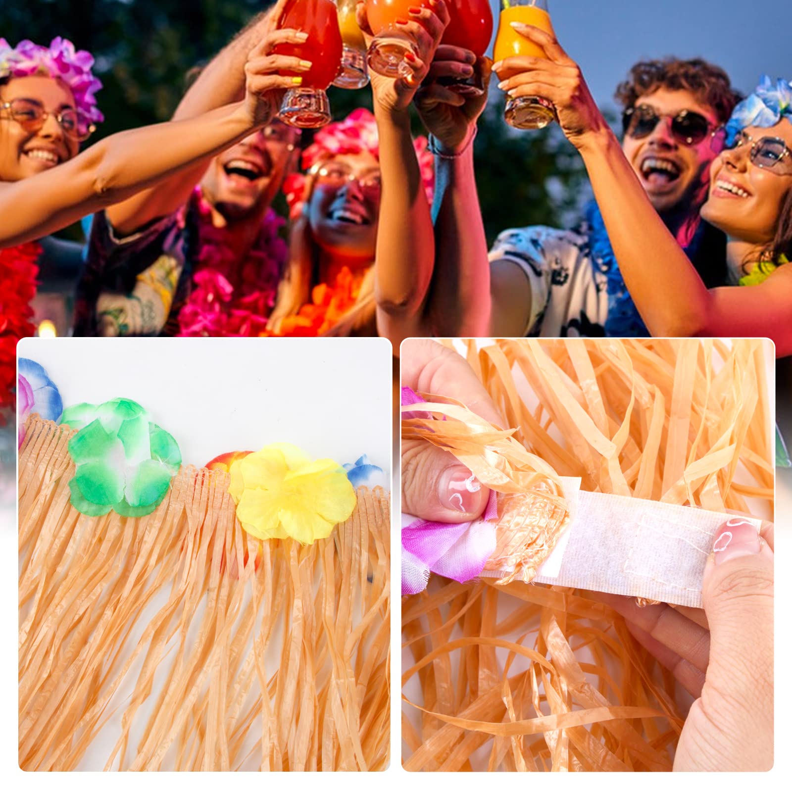 Hawaii Party Tischröcke 276x75cm Gras Tischrock und 12 Pcs Künstliche Palmenblätter Tisch Ornamente Hawaii Tischdekoration für Strandparty Tropische Sommer Party Luao Party Poolparty Aloha Party usw.