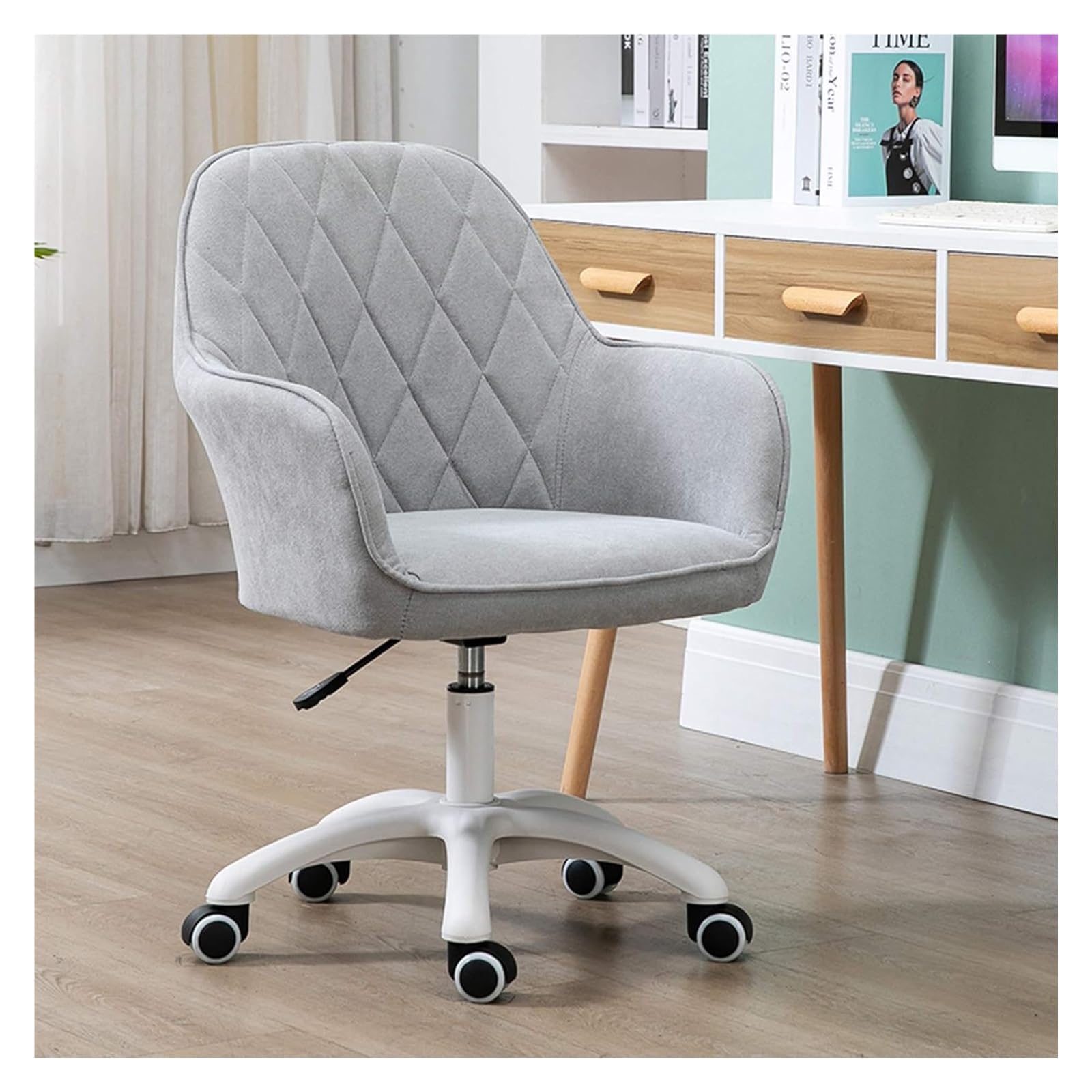 NZPOST Chair Swivel Desk Chair Computer Desk Chair - Ergonomic Mid Back Vanity Chair Lumbar Support with Wheels (Grey)