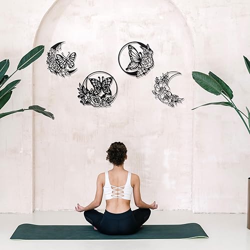 Miniatura 2 de Photect Decoración de pared de metal con mariposa, decoración de pared de mariposa, fases lunares, hojas de flores, arte de pared floral, bohemio,