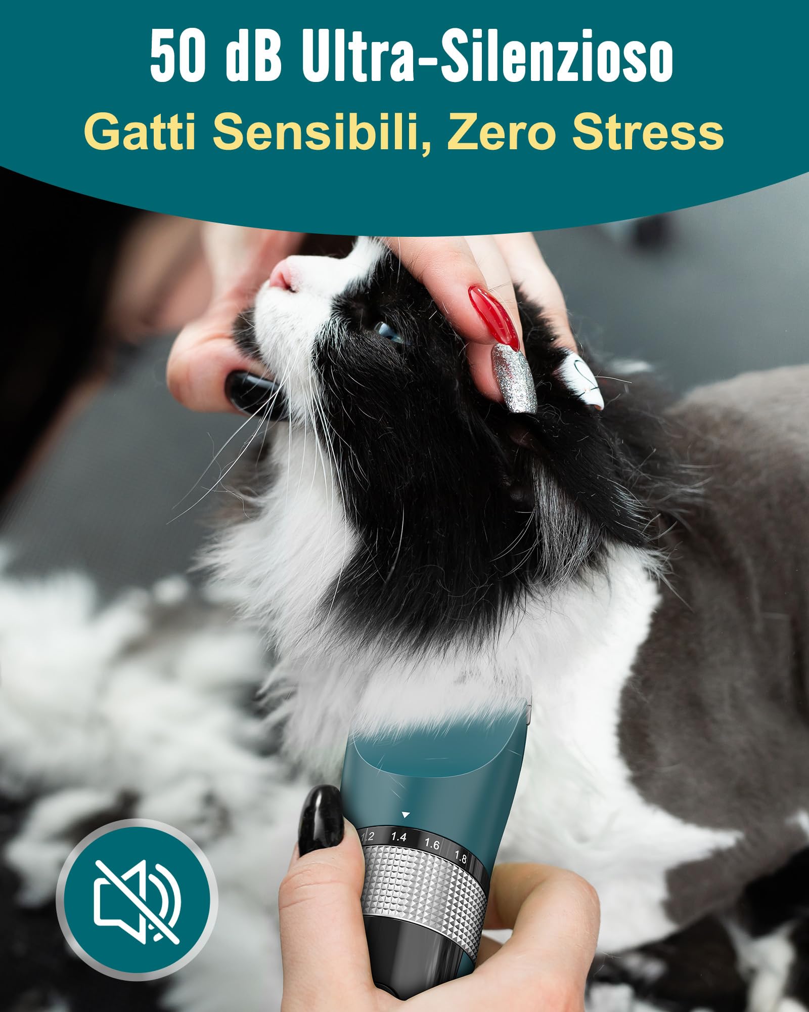 oneisall Tagliagatti silenzioso, tagliacapelli professionale per gatti a pelo lungo, rasoio per gatti a 5 velocità con display LCD, impermeabile IPX6, facile da pulire (verde)