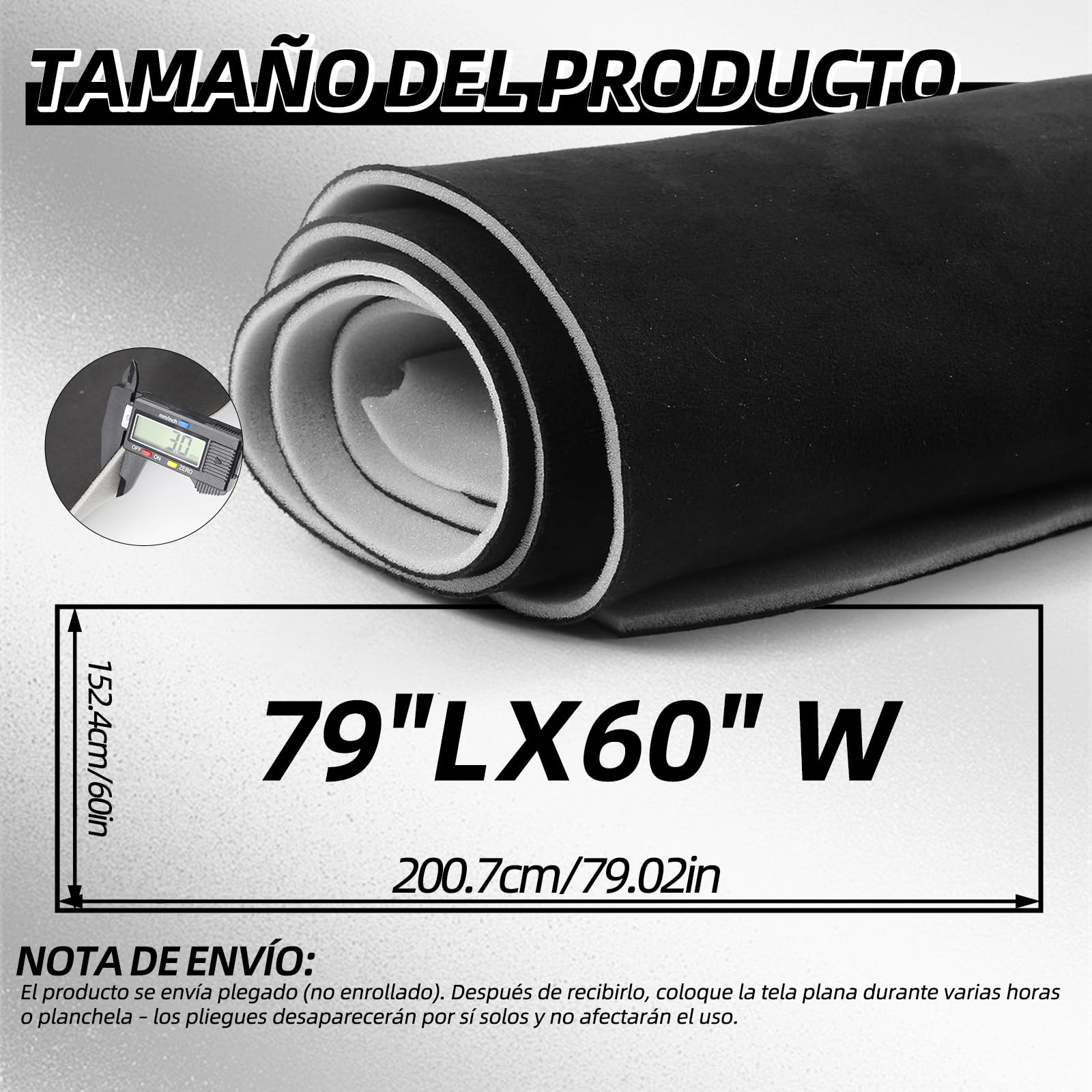 Tela de ante para el techo del coche, con respaldo de espuma, ideal para la sustitución de cubiertas de coche, autocaravanas, autocaravanas y proyectos de bricolaje (200,7 x 152,4 cm) (negro)