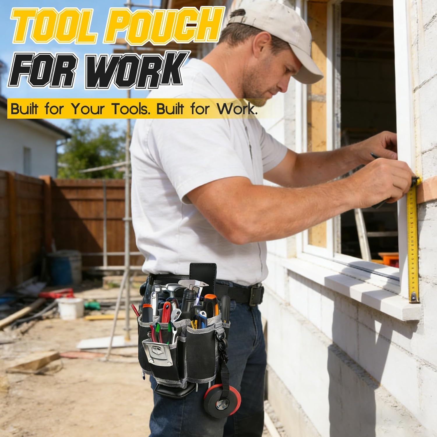 Upgraded Tool Pouch with Belt Clip Replace for MP2X, Leather Backed Small-Sized Tool Pouch– 11 Pockets, Professional Electrician Tool Pouch for Electricians, Carpenters, Repairmen, and DIY etc