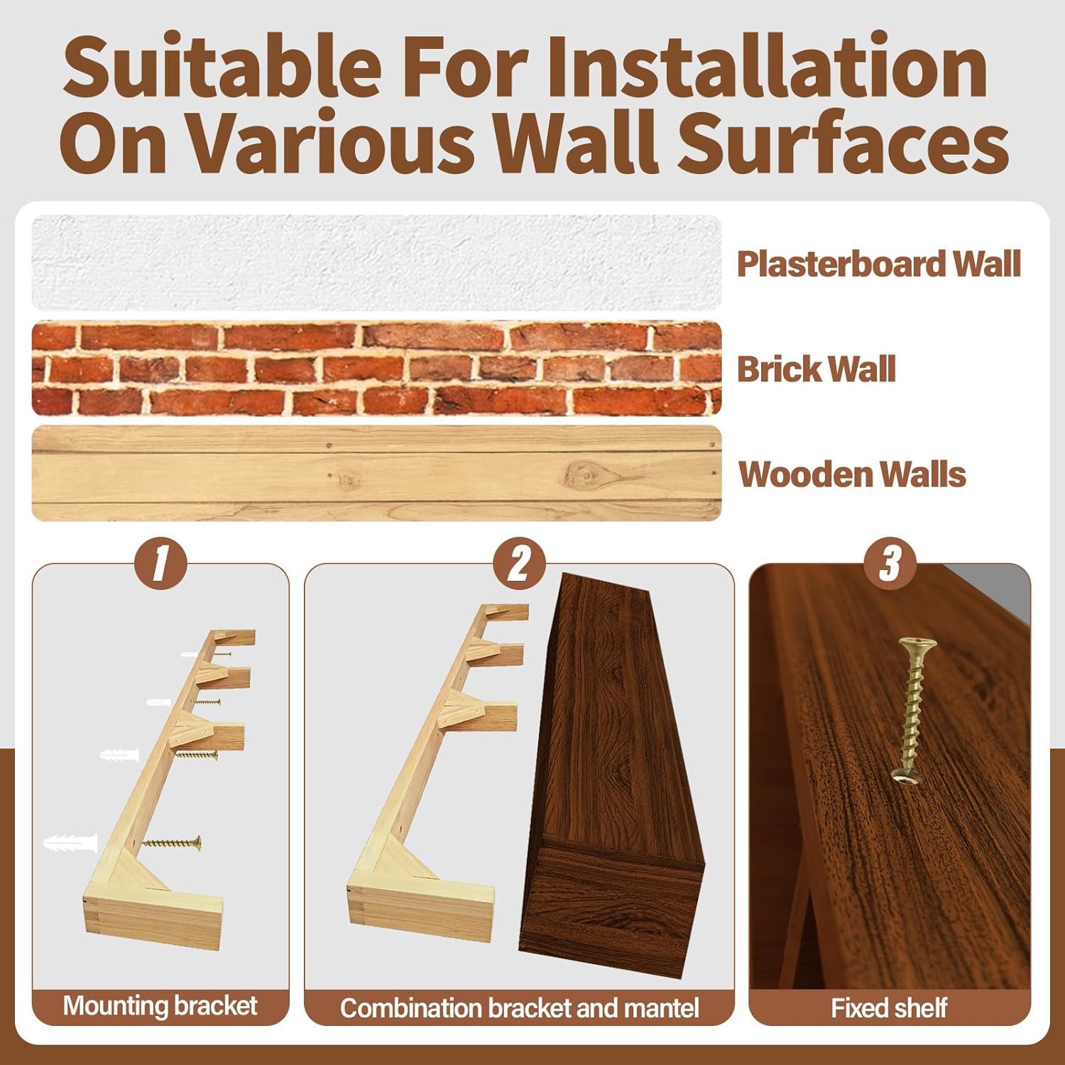 Fireplace Mantel Handcrafted Wall-Mounted Floating Mantel Shelf Decoration Wood Fireplace Mantels Suitable for Living Rooms,Bedrooms, Tvs, Bookshelves.(Red Walnut,48" L x 8" D x 6" H)