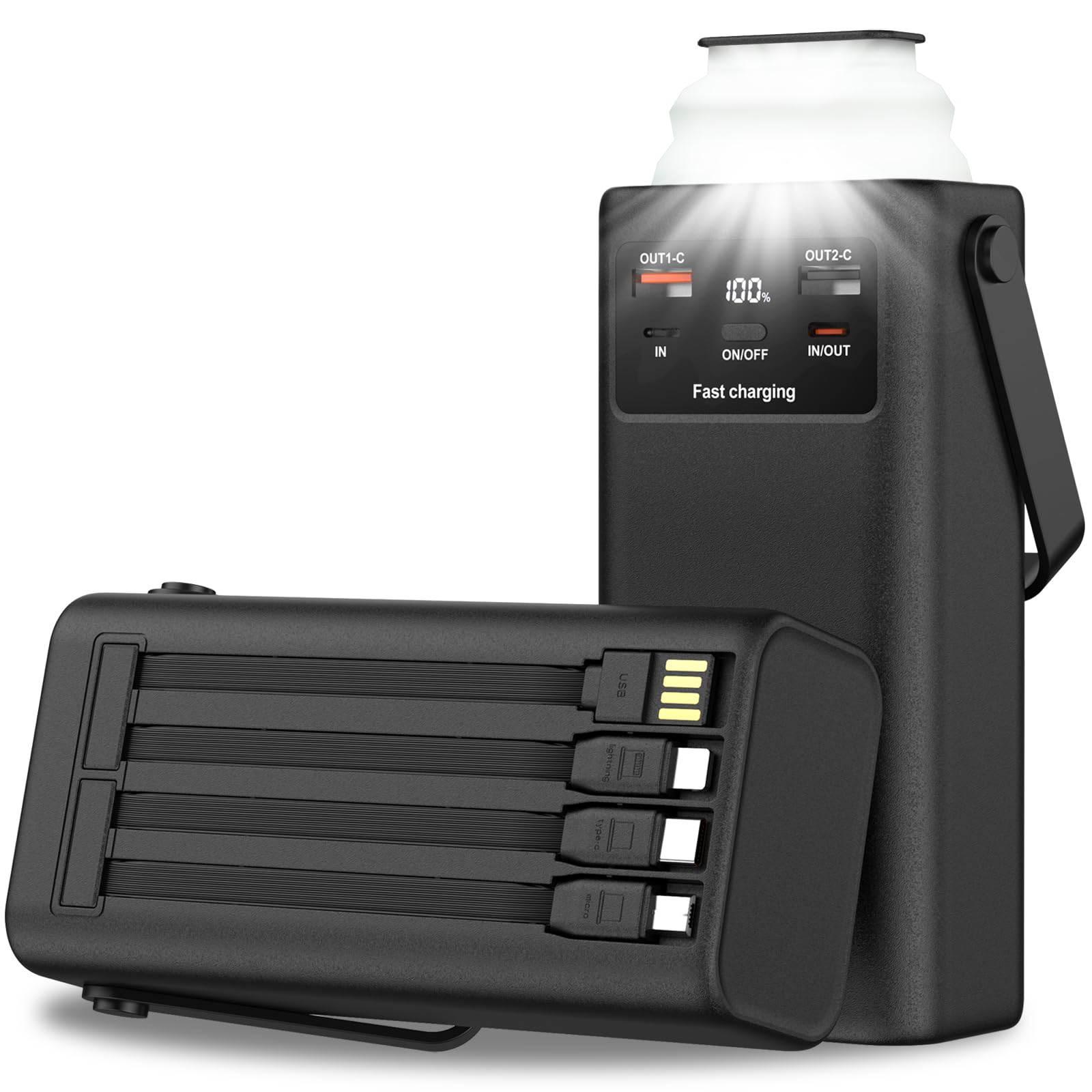 Portable Charger 40000mAh Power Bank Built-in Cable,PD 22.5w Fast Charging Powerbank, LED Display External Battery Pack with Retractable Auto Lighting, Travel Phone Charger for iPhone,Samsung,Google