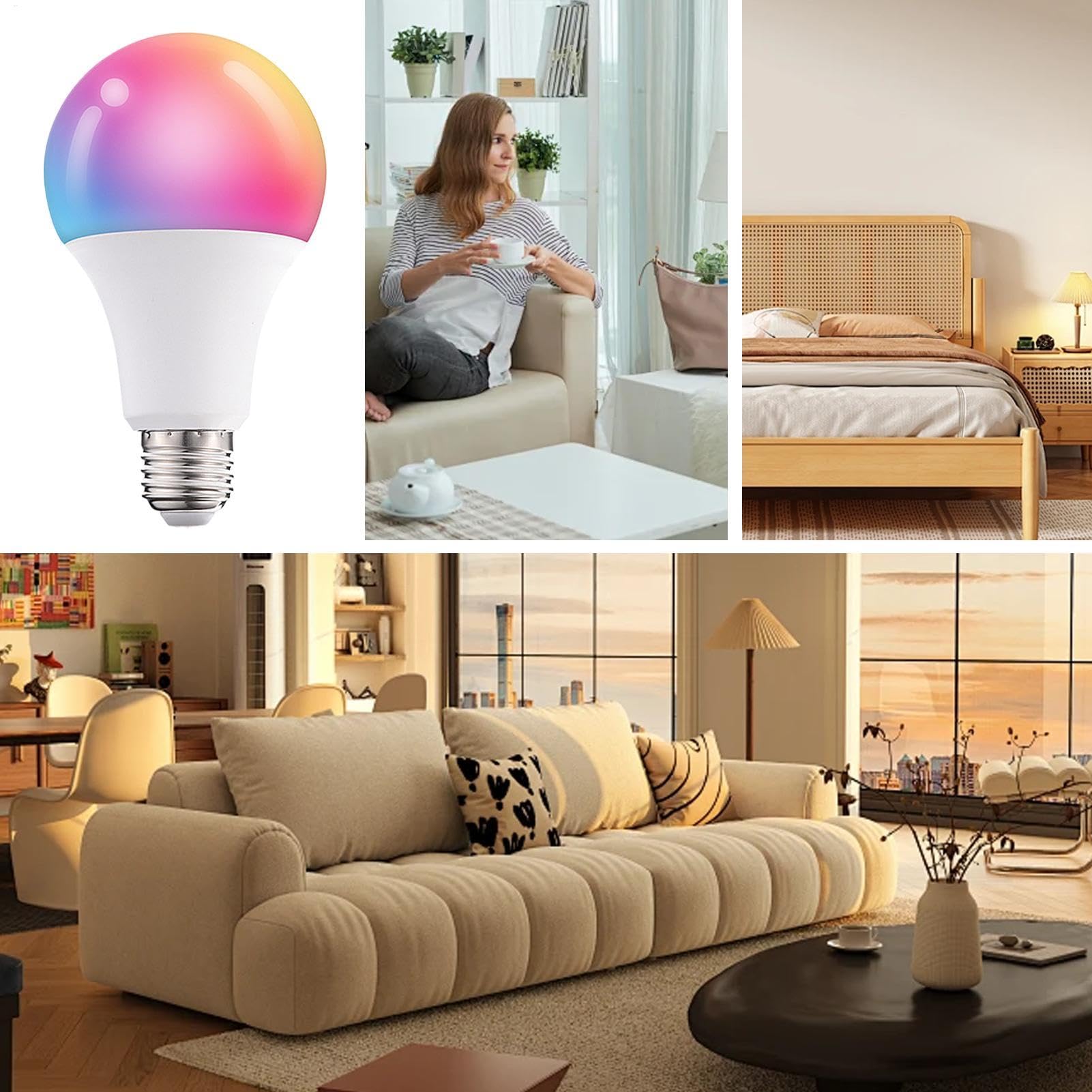 Générique Wifi Light Bulb, App-Controlled Led Bulb, Rgb Smart Bulb, Dimmable Music Bulb, Wireless LED Bulbs for Living Room Bedroom, 16 Million Colors Music Dimmable RGB Light Bulb