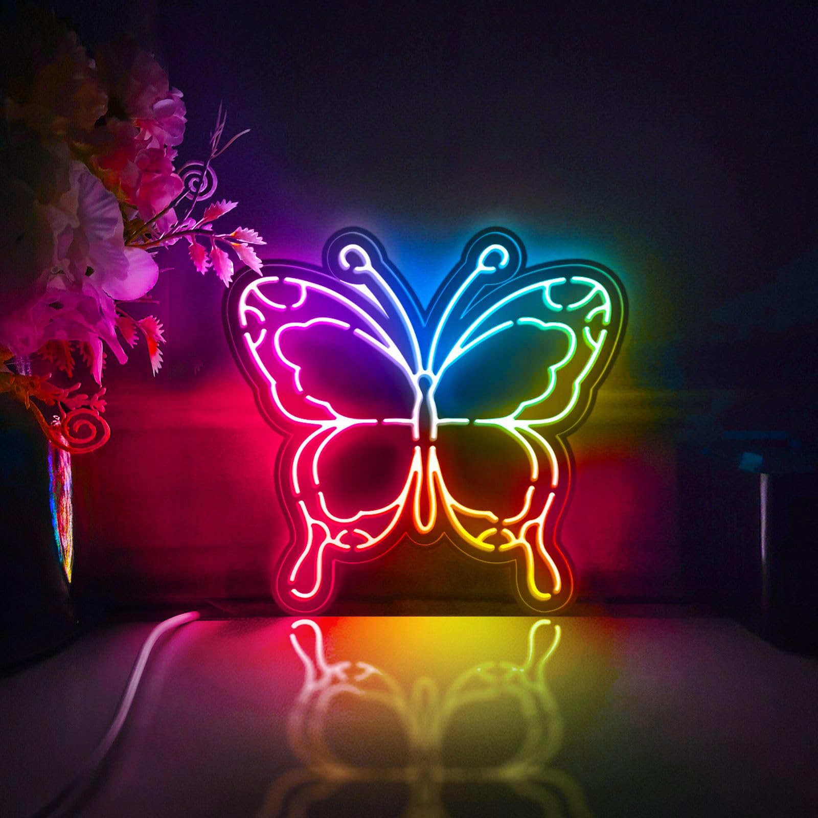 Bella scatola luminosa a LED a forma di farfalla, decorazione artistica da parete, cartello luminoso, decorazioni da scrivania, regalo per gli amanti della natura, appassionati di insetti (RGB