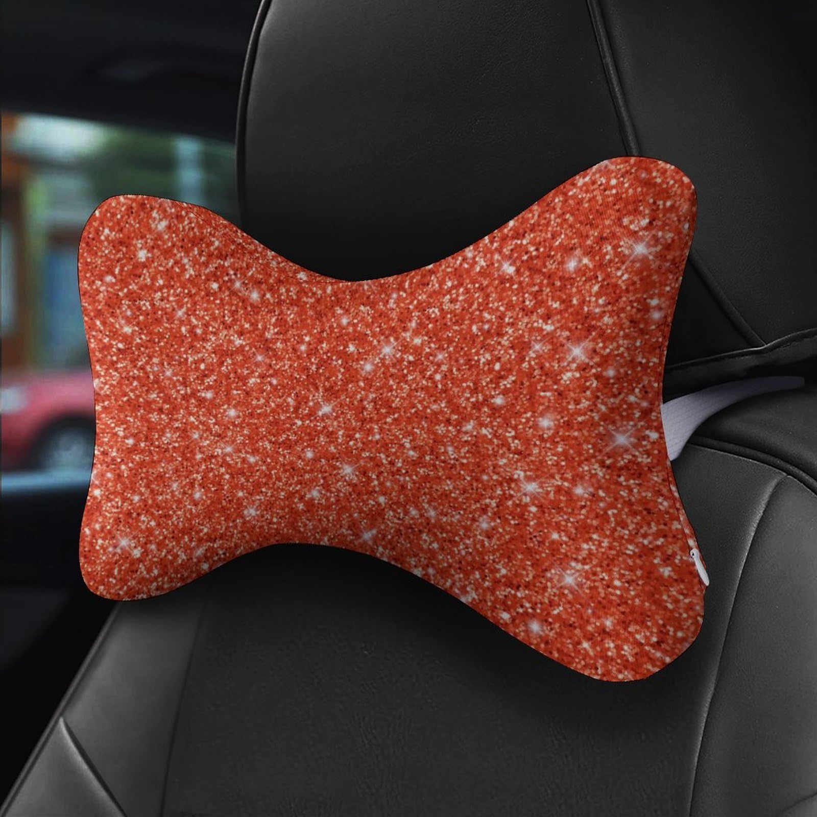 SMAZDFXX Red Ombre Glitters Car Neck Pillow Set of 2 Car Seat Head Support Cushion Bone Pillows with Elastic Strap