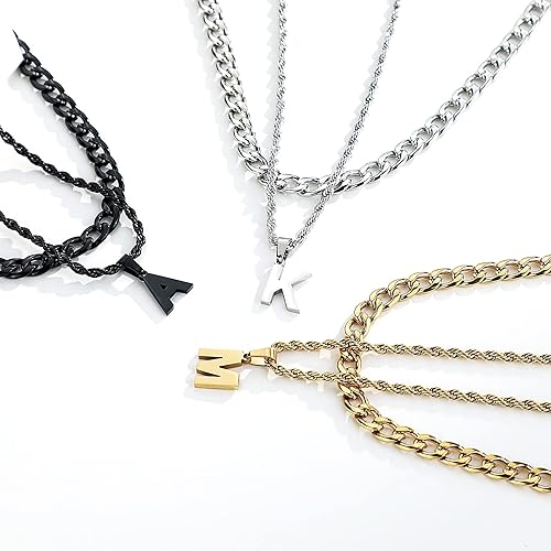 Miniatura 5 de SENRAN Collar con inicial en capas de la A a la Z para hombre, cadena de cuerda torcida de acero inoxidable de 18 a 20 pulgadas, dije de letra