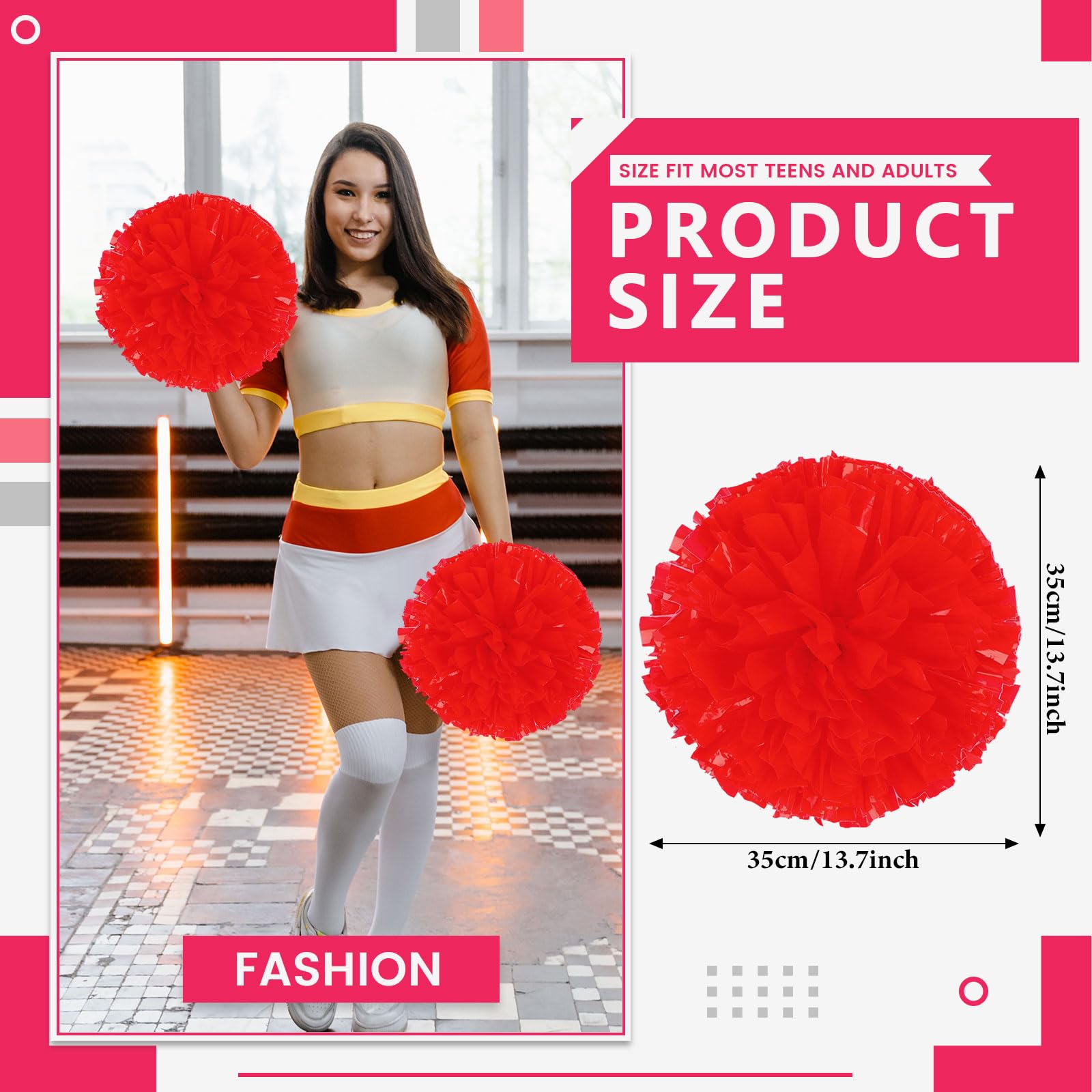 Pompony cheerleaderek, 34,7 cm, ręczne pompony drużyny cheerleaderek, do drużyny sportowej, gry ducha, na imprezę taneczną, dla dorosłych, 12 szt., czerwone