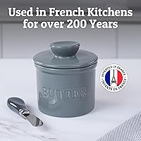 Vista 7 de Priority Chef Recipiente para Mantequilla con Tapa y Línea de Agua, Plato Francés de Cerámica para Mantequilla para Dejar en la Encimera, Gris Claro