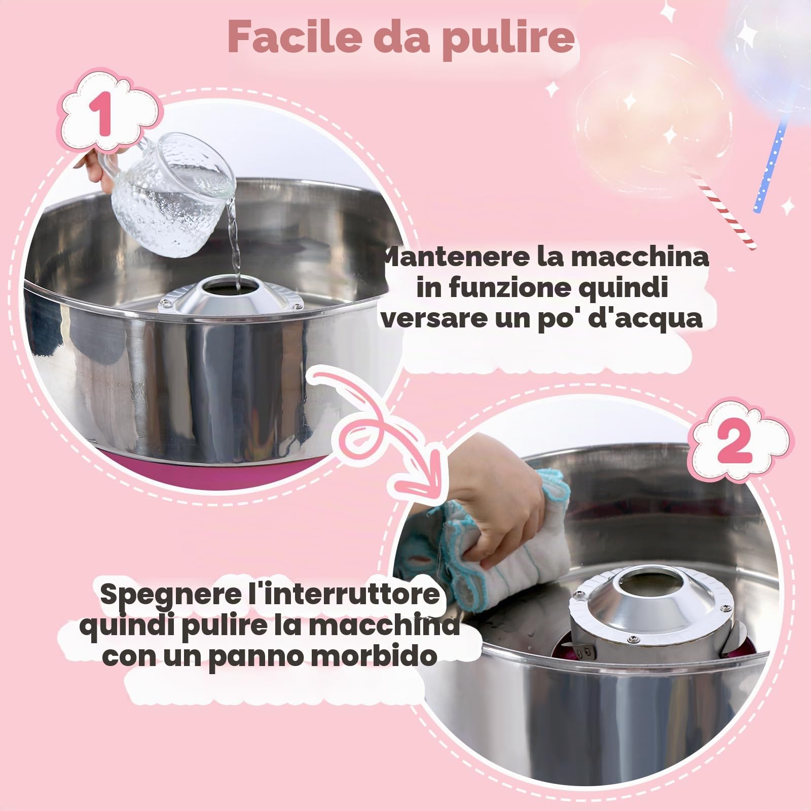 Macchina Zucchero Filato Professionale, 1000W Macchina per Zucchero Filato Grande da Banco - con Ciotola in Acciaio Inossidabile, Temperatura Regolabile, per Bambini, Casa, Compleanno, Feste (Rosa)