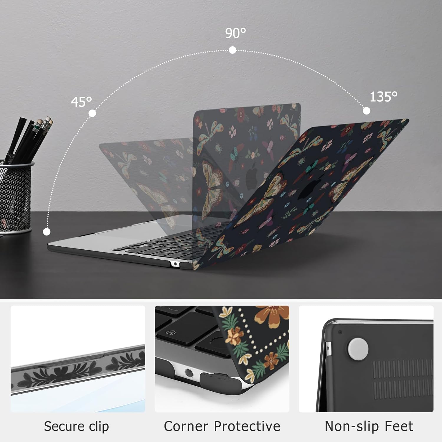 MOSISO Compatible with MacBook Air 13 inch Case 2026 2025 2024-2022 M4 A3240 M3 A3113 M2 A2681, Retro Bird Lace Plastic Hard Shell&Keyboard Cover&Screen Protector for MacBook Air 13.6 inch Case, Black - Image 4