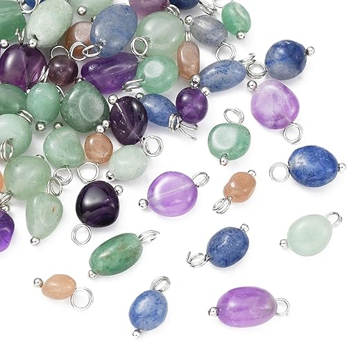 Miniatura 8 de Ipotkitt 50 dijes de piedra natural mixta, cuarzo de fresa natural, aventurina verde y piedra de amatista, dijes de chakra para hacer joyas de