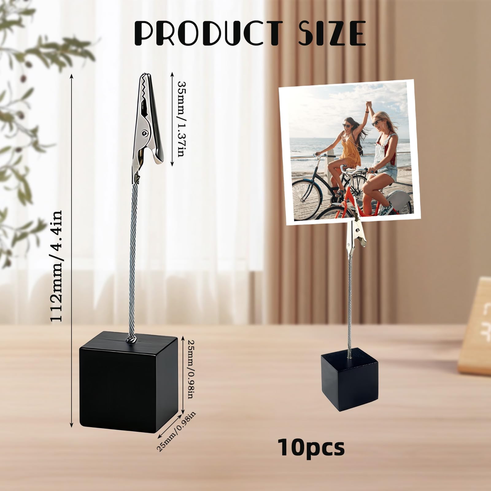 10 Piezas Soportes para Fotos con Pinzas, Soporte para Tarjetas de Asiento con Base de Madera Negra, Clip Madera Porta para Notas y Tarjetas, Portafotos Pinzas Decorativo Adecuado