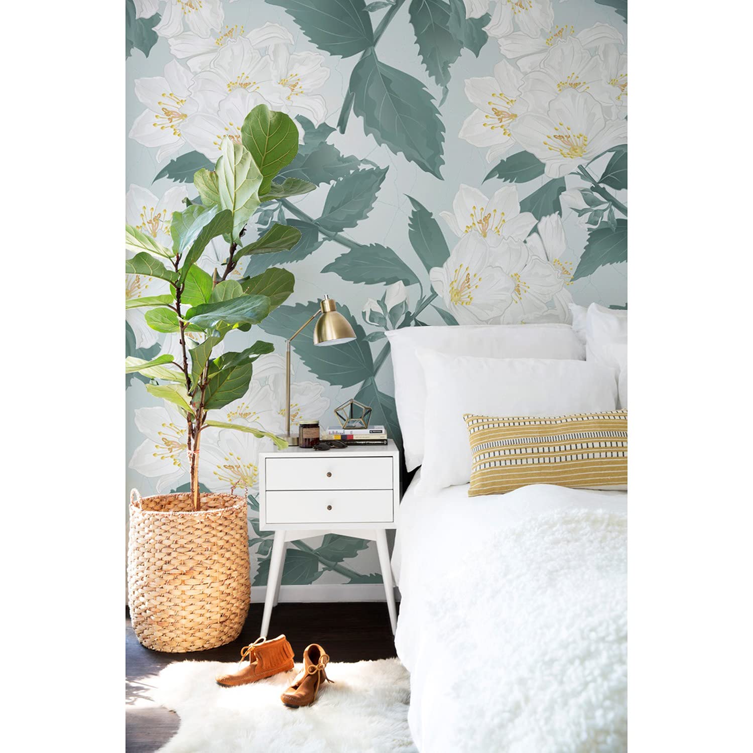 Papier peint fleurs en floraison pour créer une ambiance salon chaleureuse