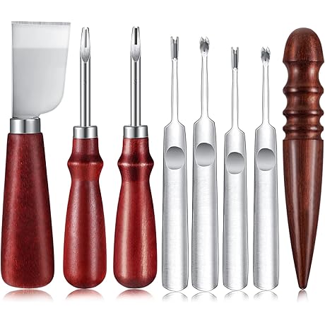 Professional 8-Piece Leather Working Set with Edge Slicker, Beveler, and Groover