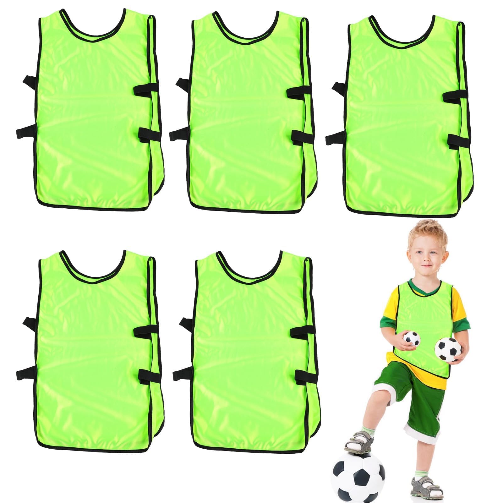 Agatige 5Pcs Débardeur D'entraînement pour Enfants, Gilets D'entraînement Ballon Dossards D'entraînement Débardeur D'entraînement sans Manches à Col Rond Couleurs Vives pour Football Rugby (Vert)