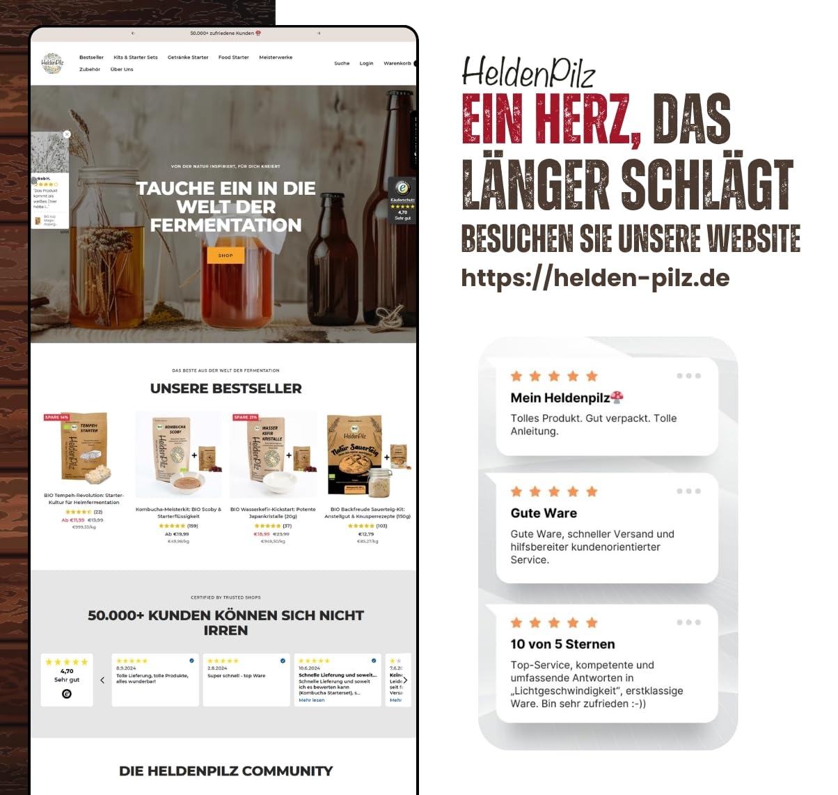 HeldenPilz Juego de cestas de fermentación – Bio masa madre Starter incluye cesta, vaso de vidrio fermentado, tarjeta de acero inoxidable y batidor danés