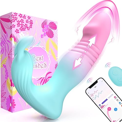 diafabsvg Wearable Vibrator for Womens Sex Toys - 3IN1 Vibrating Panties Thrusting Vibrator Adult Sex Toy Double-Ended Dildos App Remote Vibrators with 9 Vibrating Bunny & 9 Thrusting Dildo Levels - C2-Pinkblue