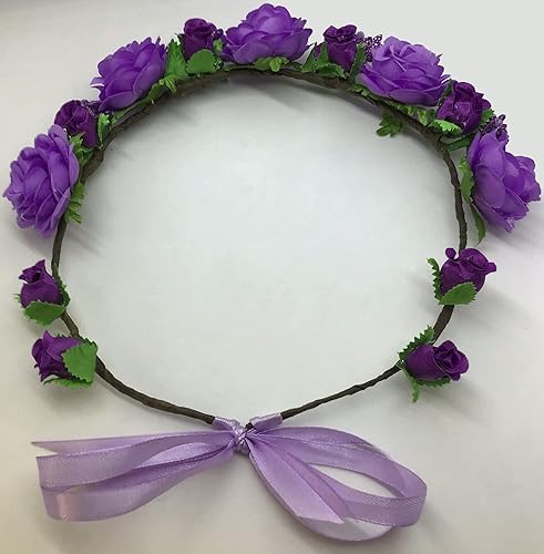 Miniatura 7 de Corona de flores para niñas, tocado floral rosas artificiales moradas para boda Corona bohemia para niños pequeños
