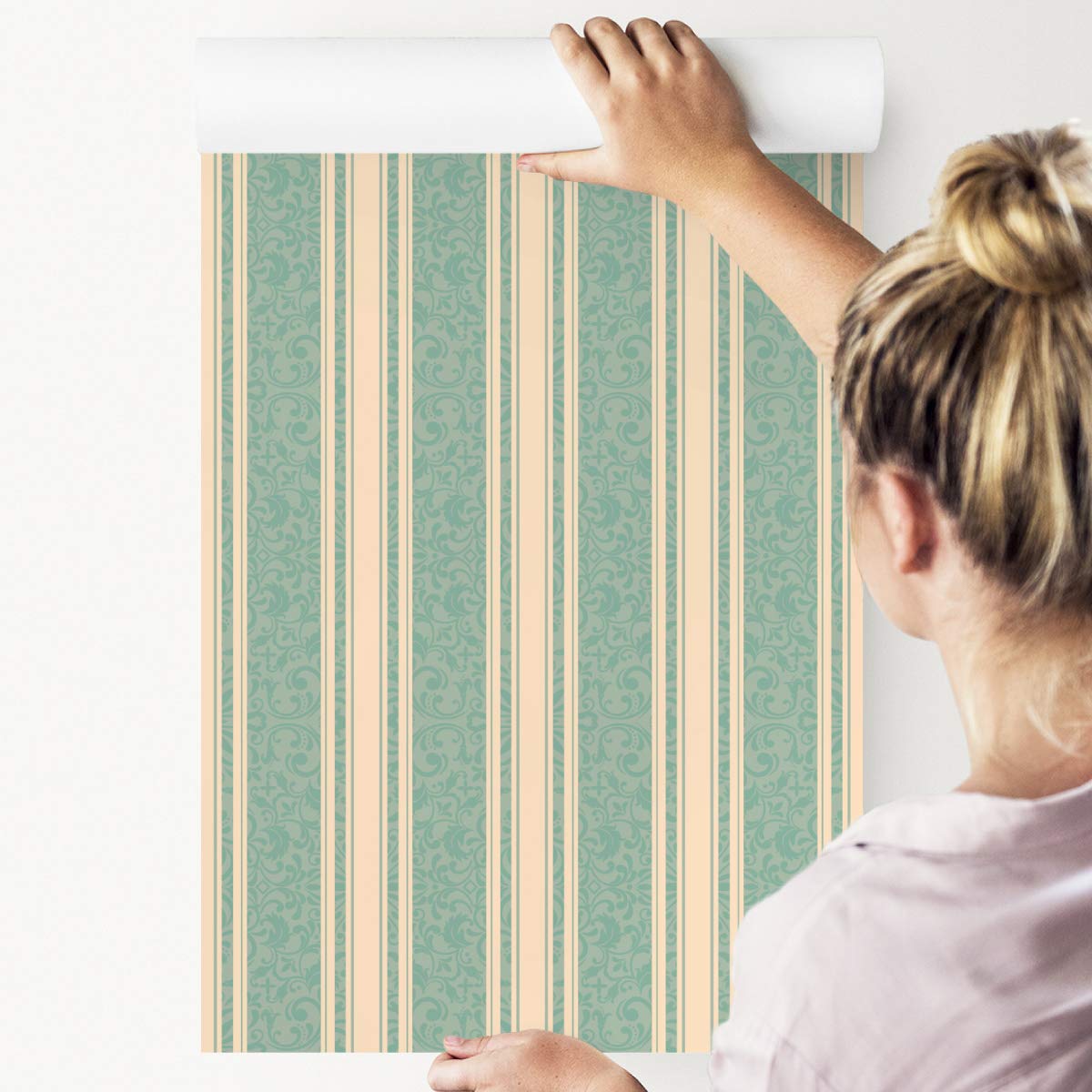 Muralo Papier Peint Rayures Rétro et Ornements de Style - 10m x 53 cm