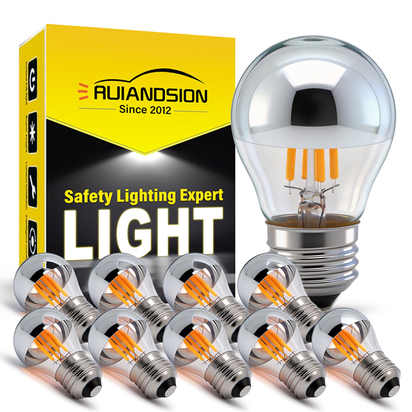 Ruiandsion Confezione da 10 Lampada LED a Filamento Dimmabile G45 Corona d'Argento in Serie, E27/E26 4W 2700K Bianco Caldo, Equivalente 40W per Decorazione d'Interni di Hotel e B&B