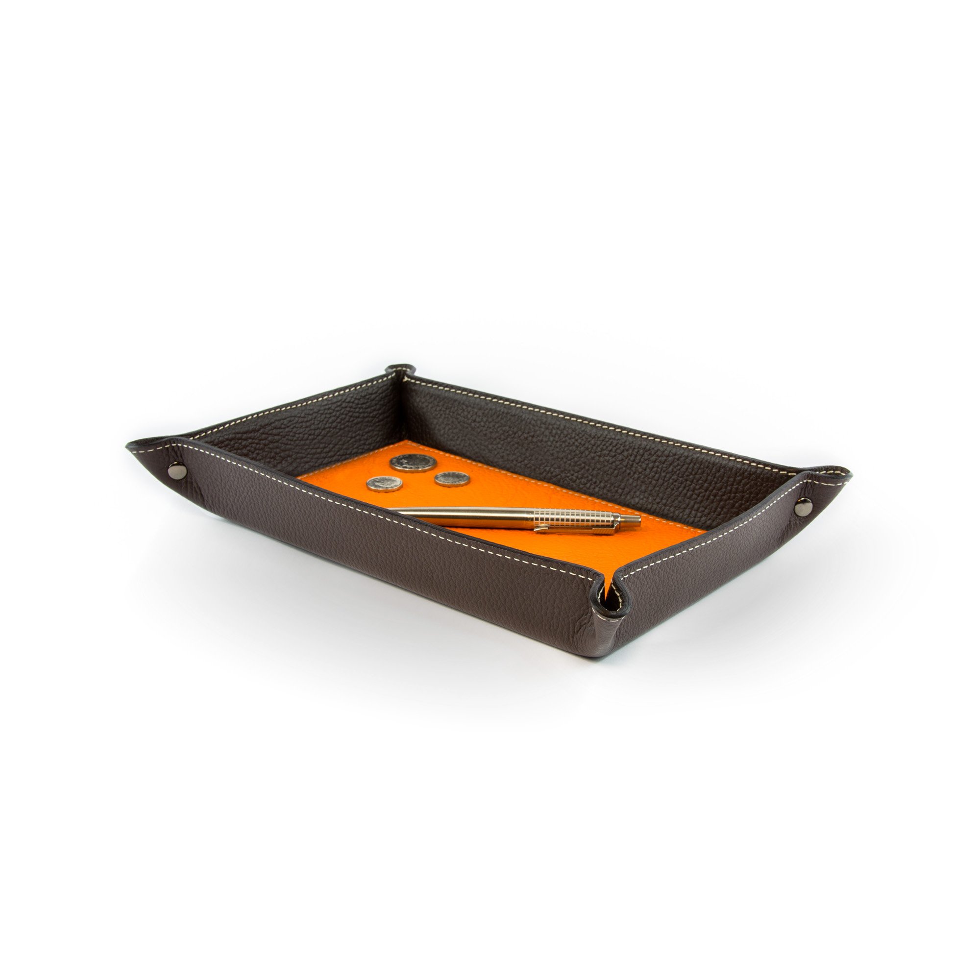 Luni Taschenleerer Leder, Handgearbeitet in klassischem italienischem Stil, Ordentlich Tablett, Dunkelbraun (28x19 cm)