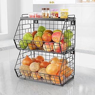 3-Tier Stackable Fruit Basket Kitchen Potato Onion Storage Wire Baskets ...