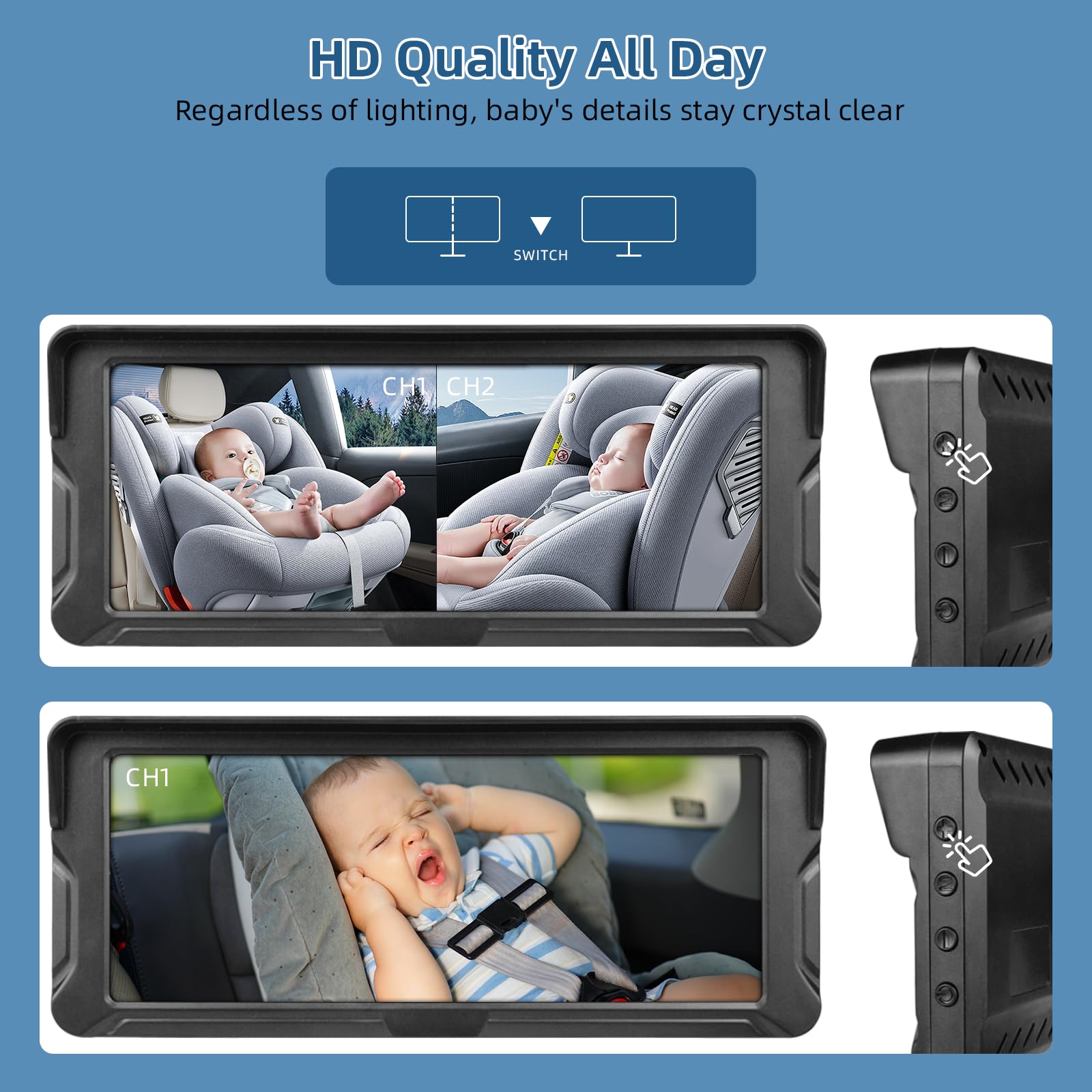 Ecoyoca 2 Kids Baby Car Camera HD 1080P Baby Car Mirror 6.9” Split-Screen Display with Night Vision & Wide View Angle - Image 4