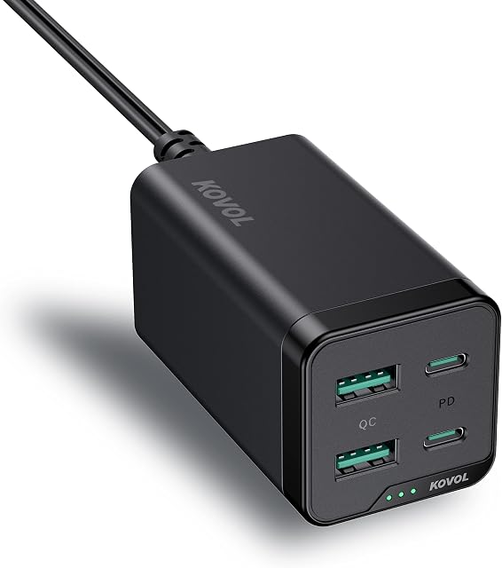 65W USB C Charger, KOVOL 4-Port USB C Charging Station PD PPS GaN III Fast Wall Charger for iPhone, iPad Pro, MacBook Pro/Air, Galaxy, Laptop and More