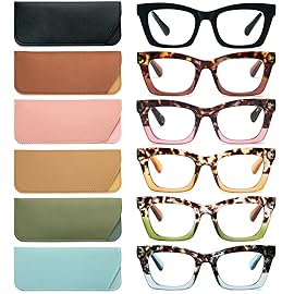 REAVEE 6 Pack Oprah Style Reading Glasses for Women Blue Light Blocking Cute Square Computer Readers with Spring Hinge 3.0