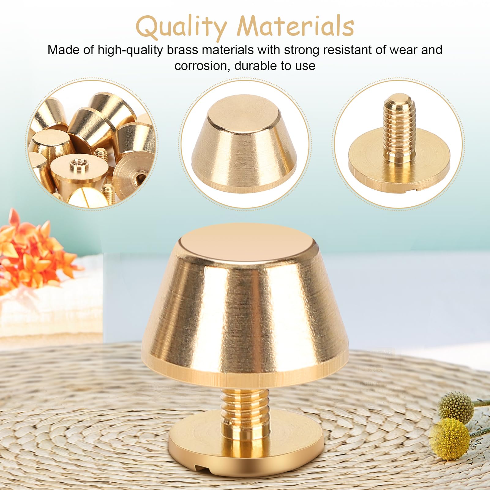 Yosoo Health Gear 10Pcs Handbag Feet Nailhead Metal Screw Back Cap Rivets Feet Nailhead Purse Handbag Luggage Flat Stud Rivet 12mm Brass Material Leather Craft - Image 3