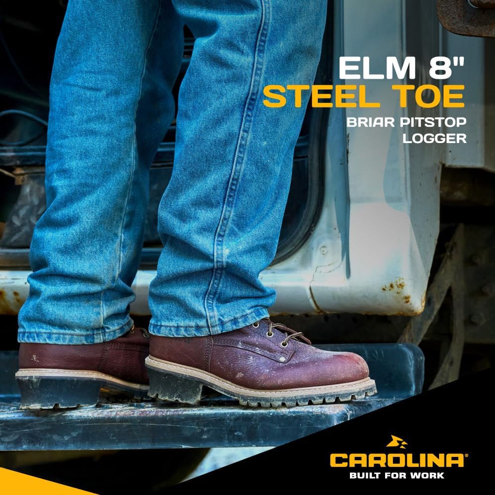 Carolina Elm 8" Steel Toe Logger Boots for Men - Memory Foam Mens Work Boots - Slip-Resistant Steel Toe Shoes - EH-Rated Safety Shoes - Pillow Cushion Footbed - Triple-Rip Steel Shank - Image 2