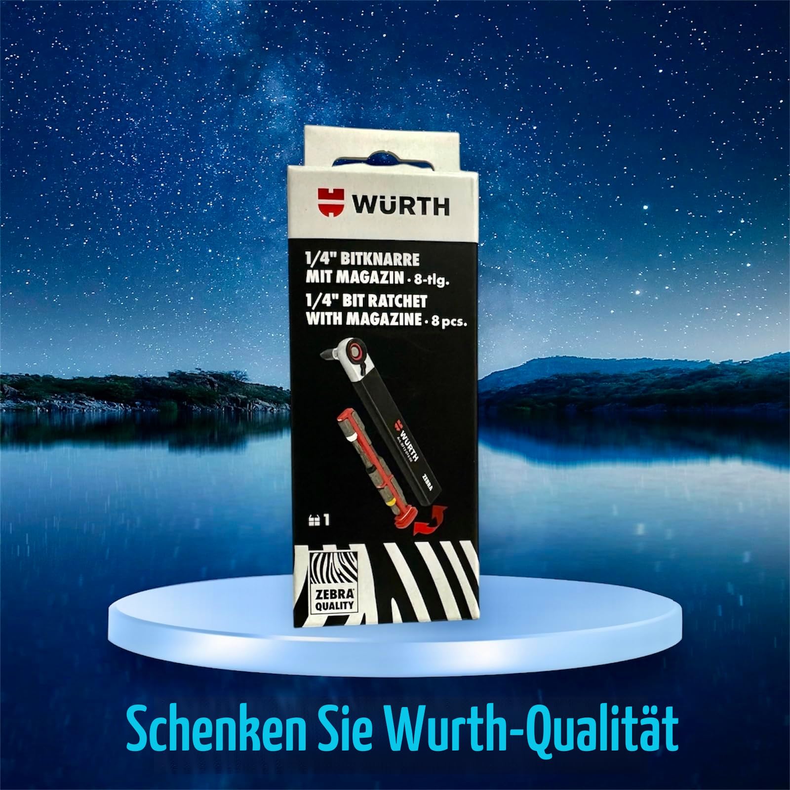 WURTH Ratschenschlüssel mit 1/4" Antrieb eingebautes 6-Bit-Ladegerät, Wendeschlüssel mit manuellem Schwenkkopf, extra flacher Schlüssel, Taschen-Ratschenschlüssel, limitierte Serie